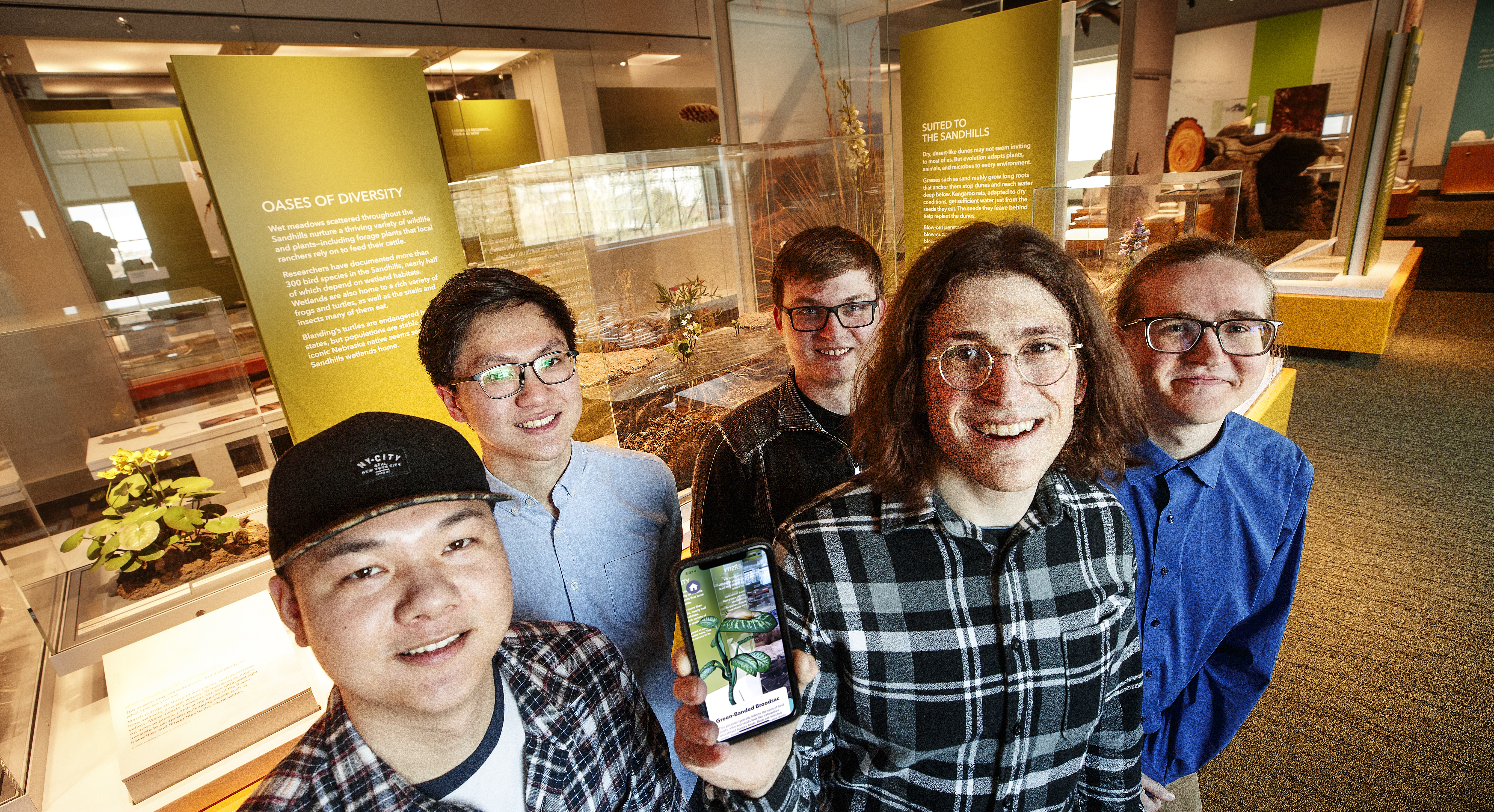 CSE students and app creators (from left) Ziyuan Ye, JunShen Ban, Brandon Heuttner, Matt Martin, Sasha Tenhumberg.