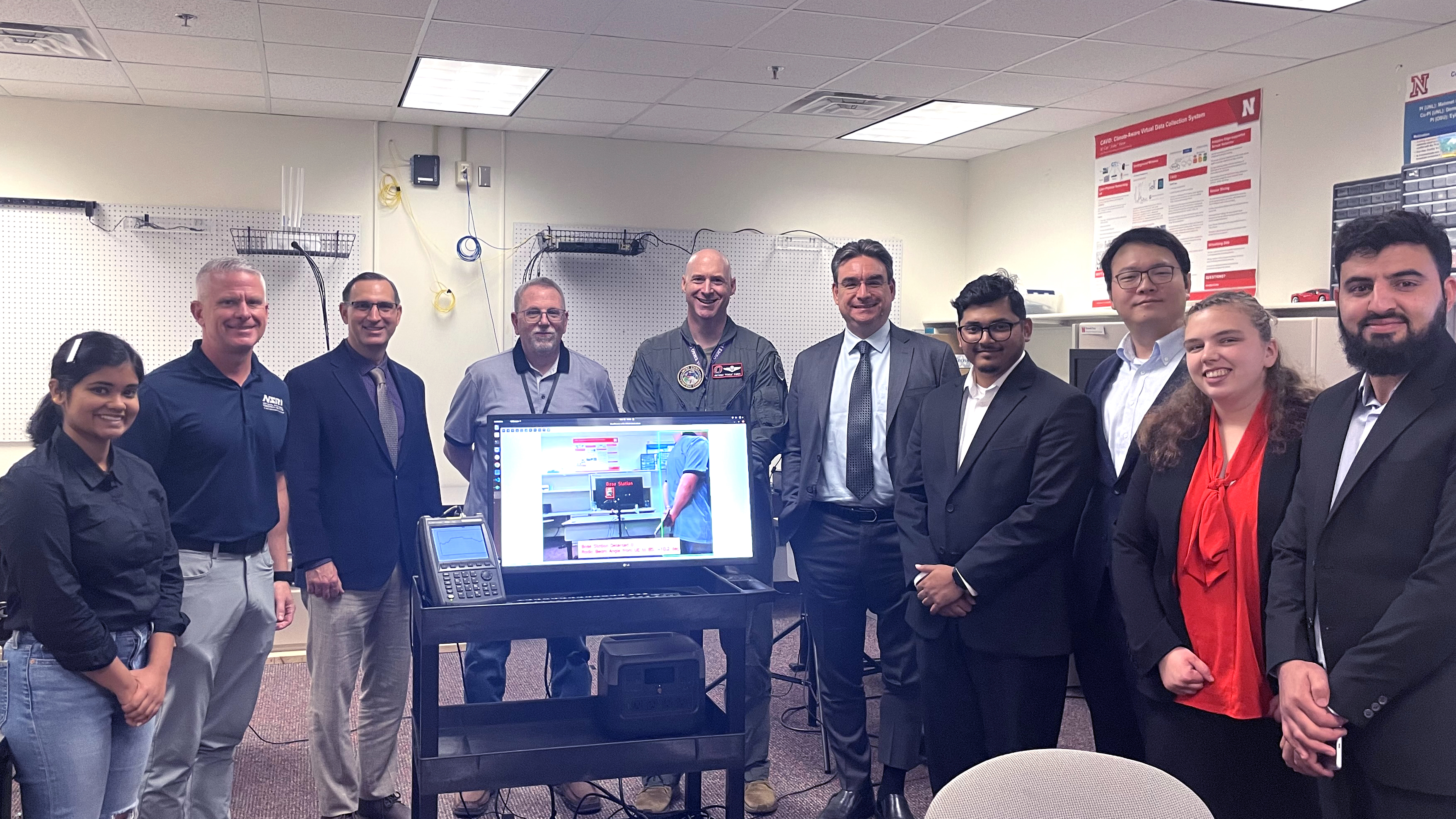 Project team members from NSRI, UNL and JEC during kick off meeting at the Cyber-Physical Networking Lab at the University of Nebraska–Lincoln, Lincoln, Nebraska, October 2024.