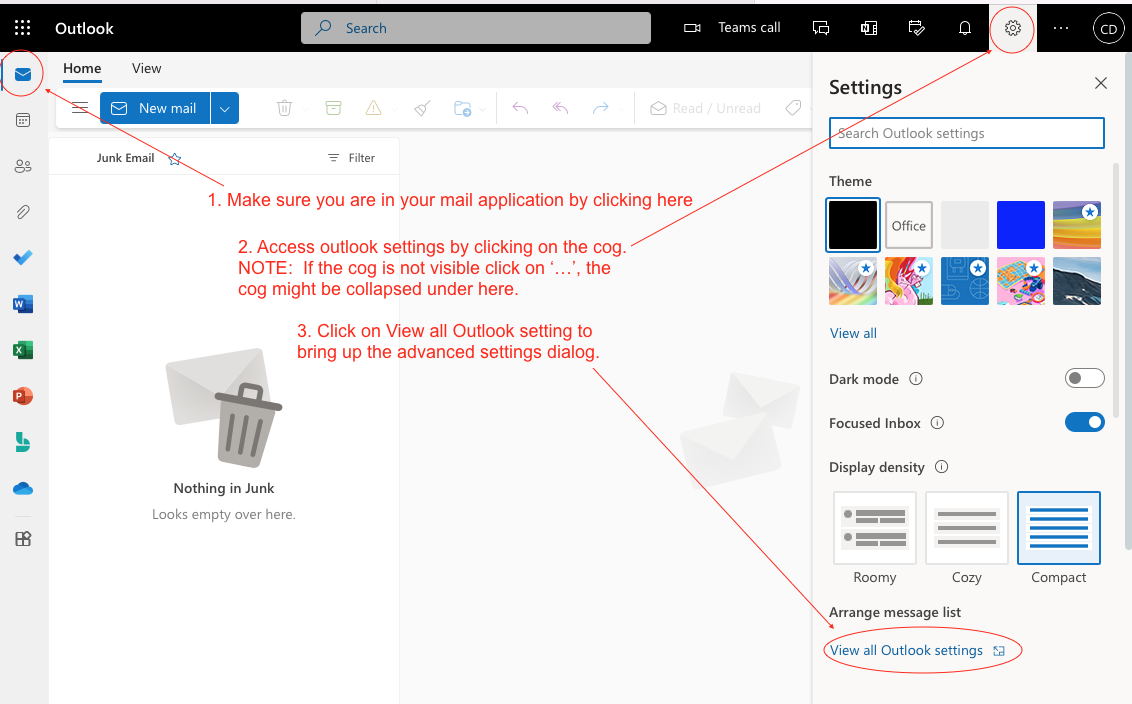 accessing outlook email settings