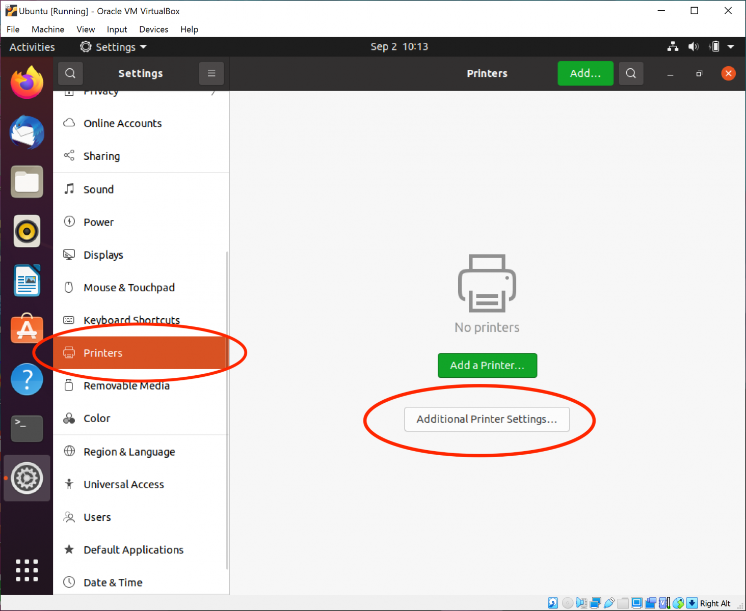 additional printer settings location