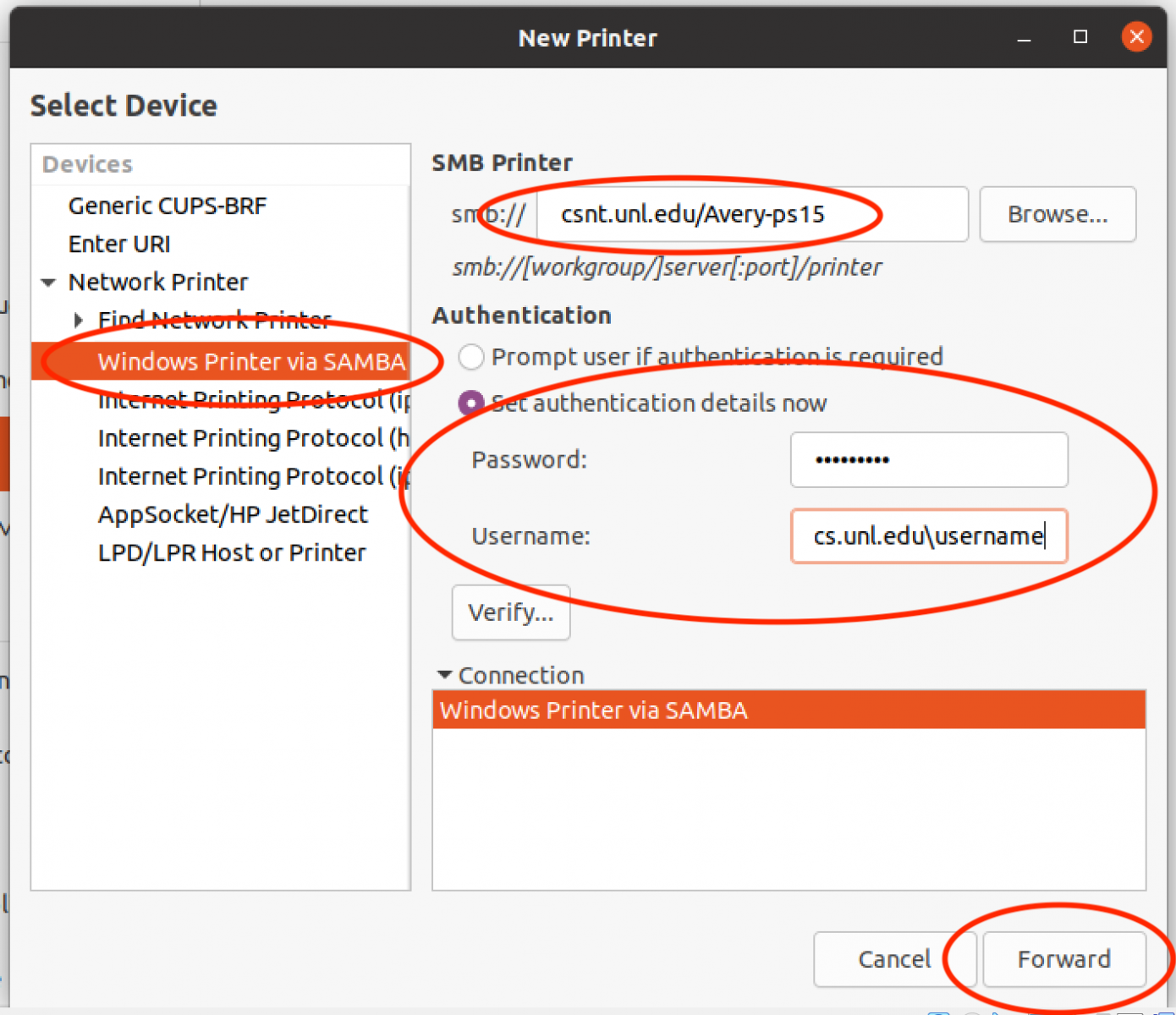 credentials entry example