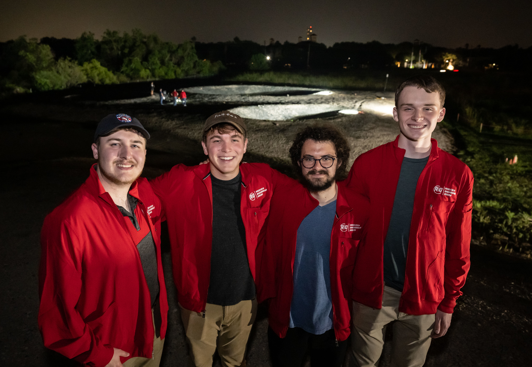 Matthew Bigge and fellow SUITS team members Peyton Comer, Joseph Seibel, and Charlie McIver during Testing Week at the NASA Johnson Space Center. Courtesy of NASA.