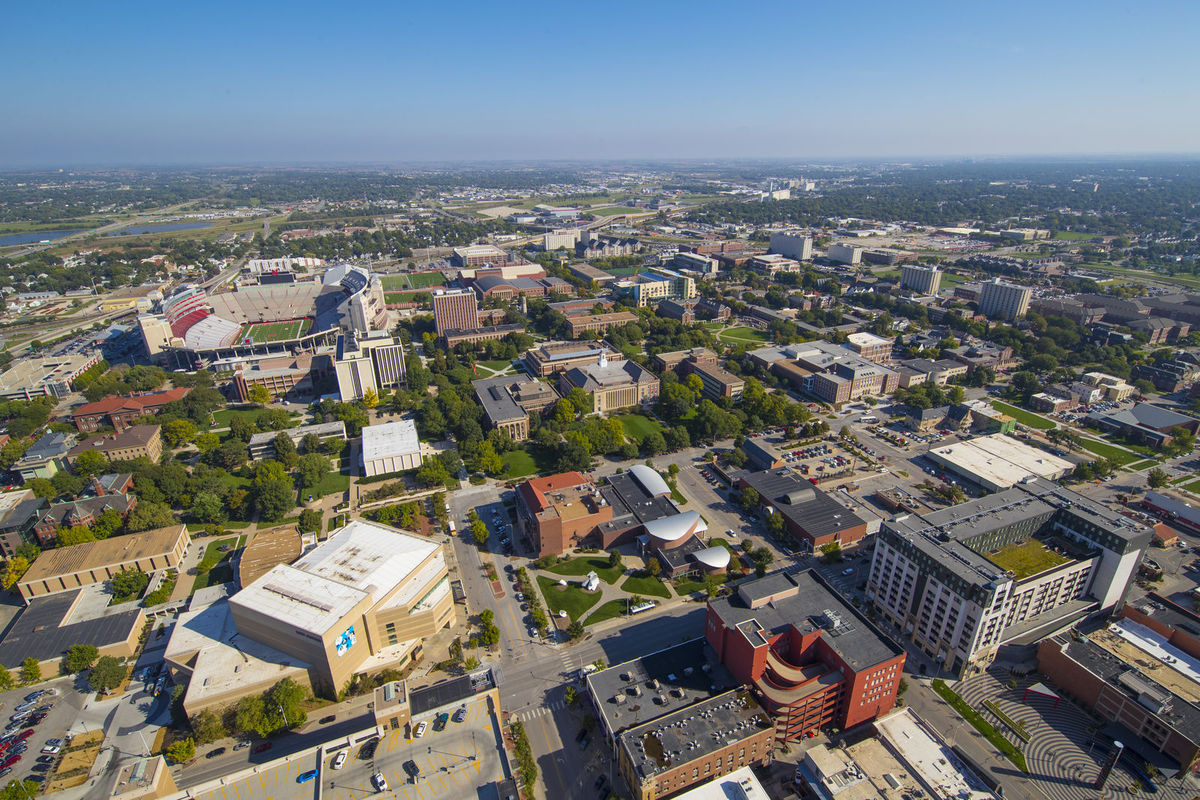 An aerial view of Lincoln, Nebraska