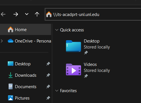 Entering \\its-acadprt-unl.unl.edu in explorer bar
