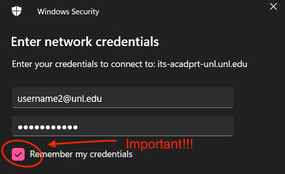 Provide @unl.edu login credentials