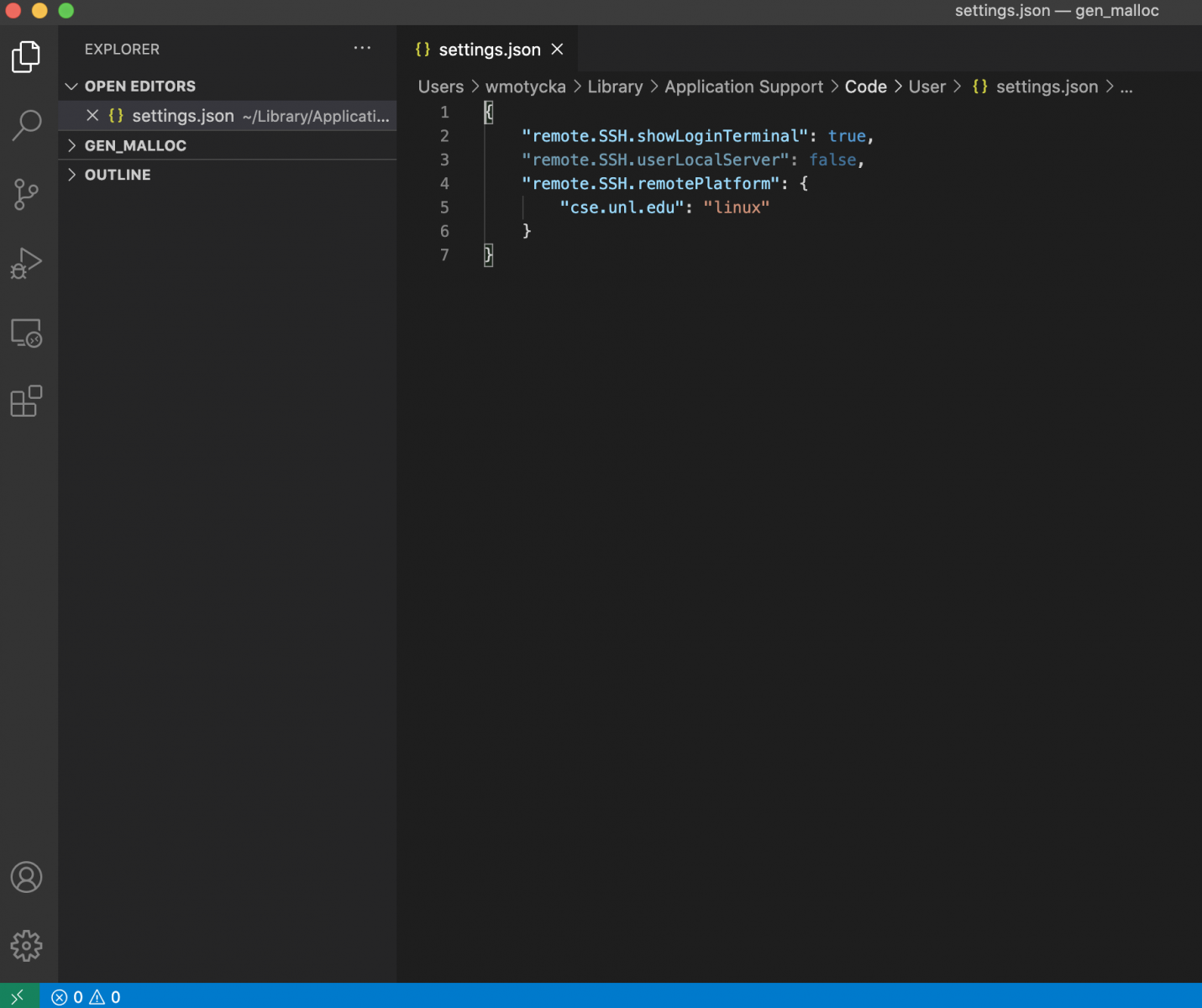 VS Code editor pane ssh communication settings