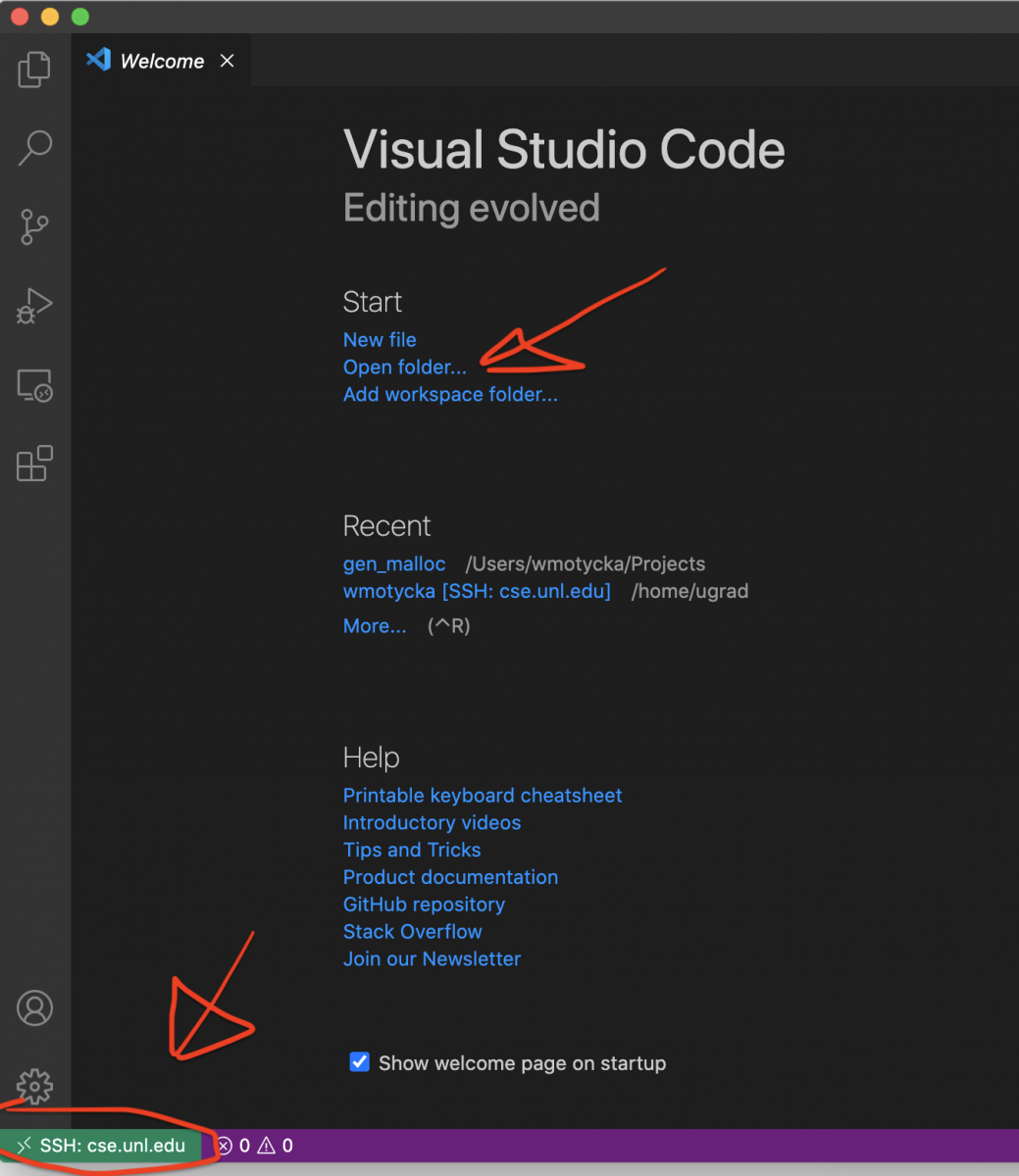 VS Code connection established to cse server