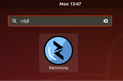 ubuntu search window for Remmina application