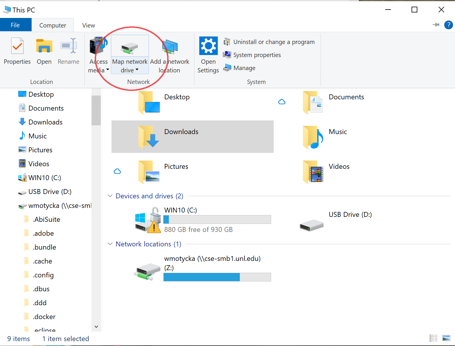 Windows file explorer top ribbon map drive icon