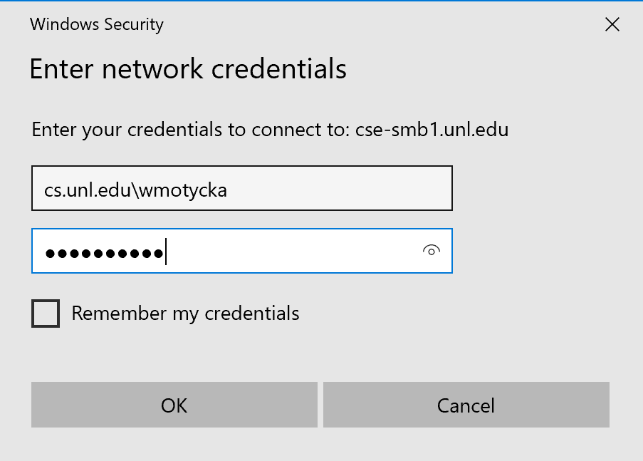 expected view of the university credentials login page