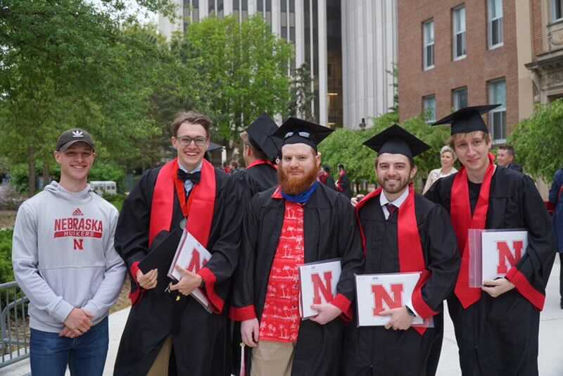 The UNL students involved in the capstone project, on graduation day. Order from left to right: Evan, Josh, Dan, Daniel, and Conner.