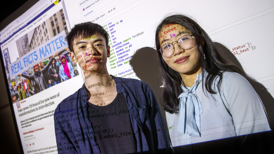 Eric Le and Vy Doan, students in the department of Computer Science and Engineering, are developing an algorithm that can automatically detect false and misleading information on social media.