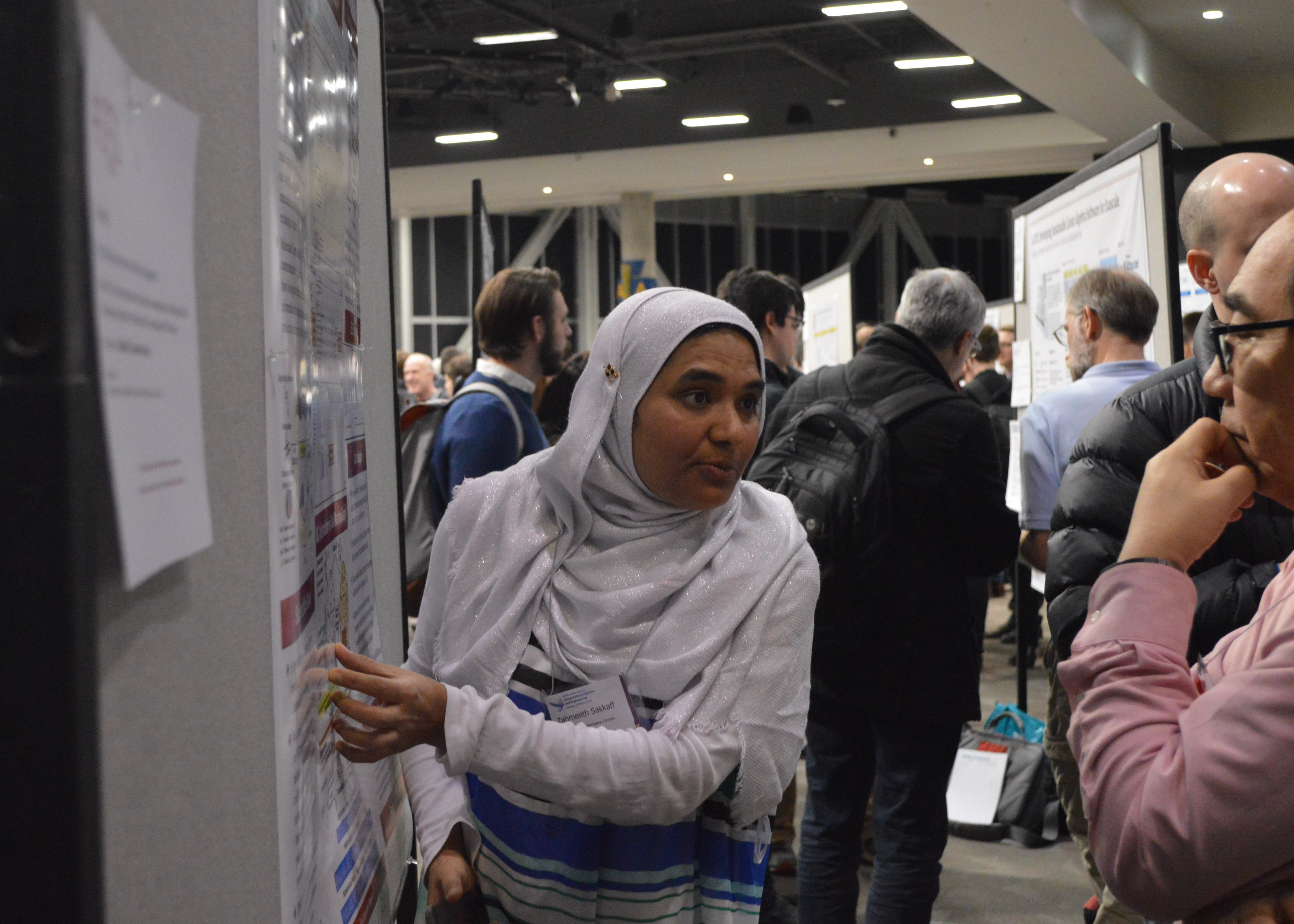 Zahmeeth Sakkaff presents her award-winning best poster at the 2019 SIAM Computational Science and Engineering Conference.