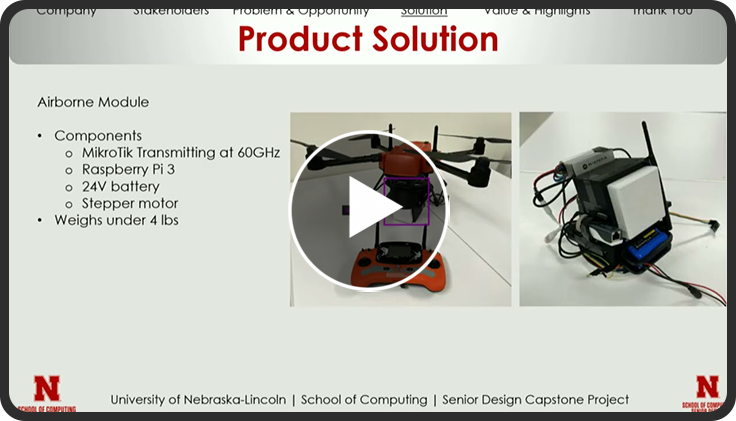 Drone and equipment module with captions listed under "Airborne Module" and Nebraska logos at corners.