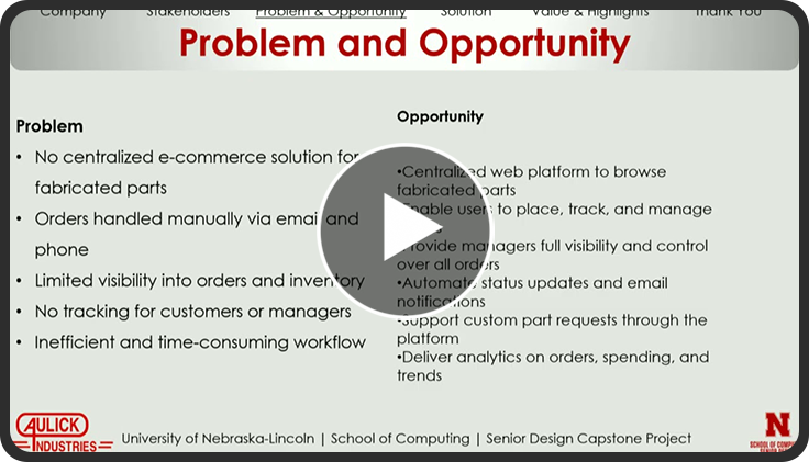 Problem and opportunity comparison for a fabricated parts e-commerce platform.