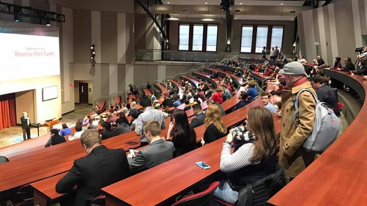 Students at Nebraska Innovation Campus in January for the Reverse Pitch event.
