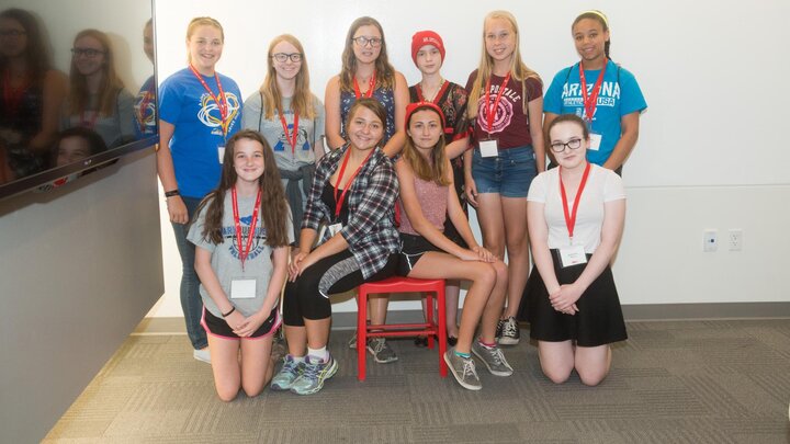 Girl Scouts of Nebraska coding campers pose for a group photo.