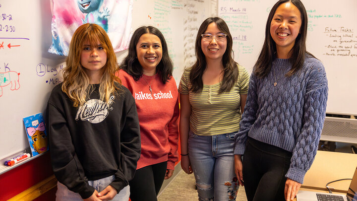 The Raikes School Design Studio team that created an AI program for Nebraska-based clothing retailer Buckle includes (from left) Katia Henrriquez, Radhika Damle, Victoria Chin and Ealynn Hsu.