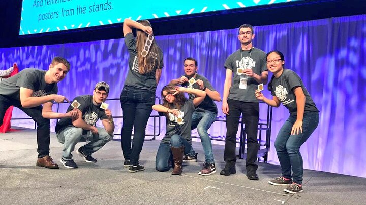 iGEM team students at the 2017 iGEM Giant Jamboree competition in Boston (photo courtesy of Twitter).