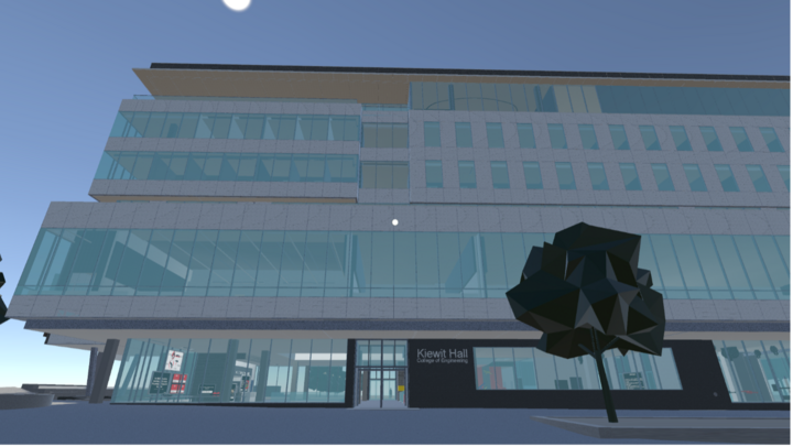 The outside of Kiewit Hall in the Husker STEM VR game.