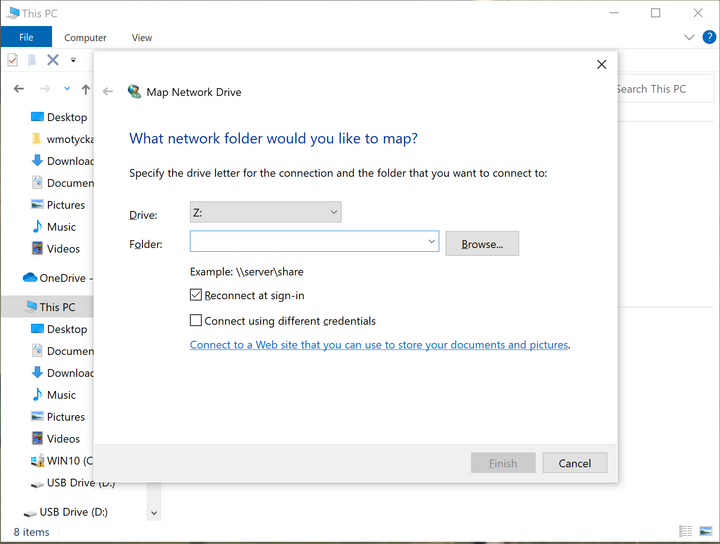 Map network drive dialog